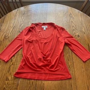Joseph Ribkoff 3/4 Sleeve Frame Neck Drape Front Orange Blouse Top Sz 8